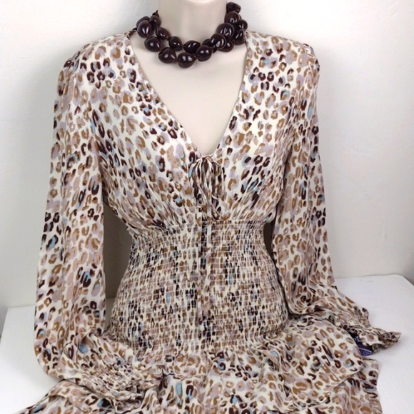❤️Bundle Only❤️ STYLE RACK LA Cream W/Brown Tan & Baby-Blue Leopard Print Dress - Picture 10 of 13